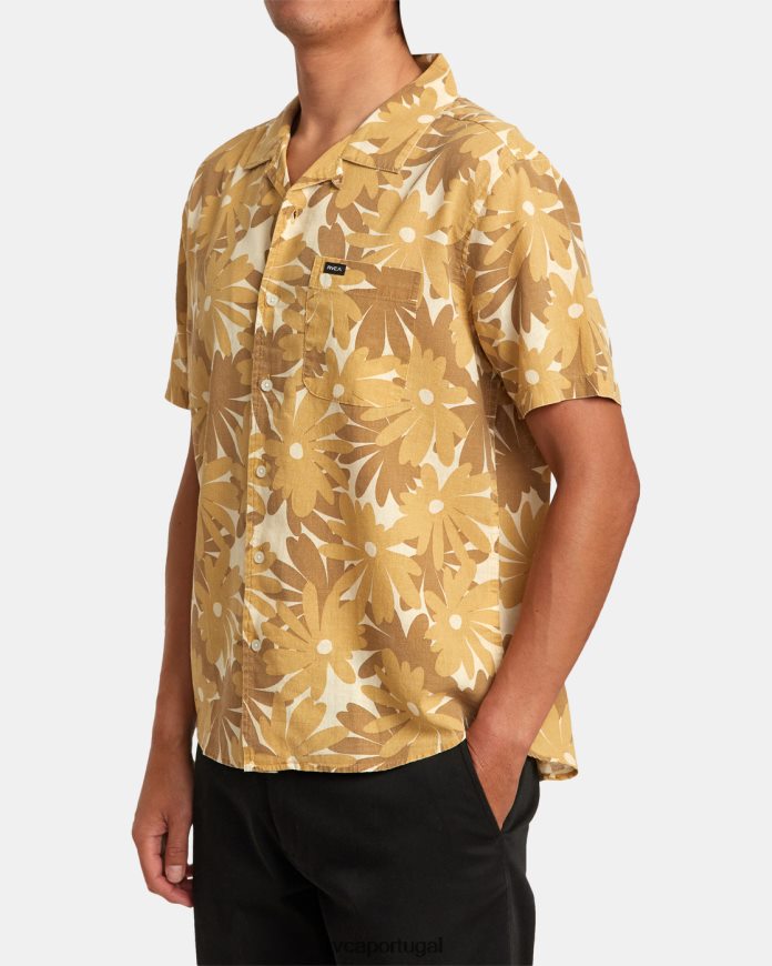 roupas RVCA homens camisa floral pop manga curta cáqui N00F2H308