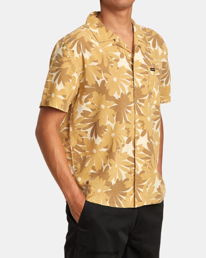 roupas RVCA homens camisa floral pop manga curta cáqui N00F2H308
