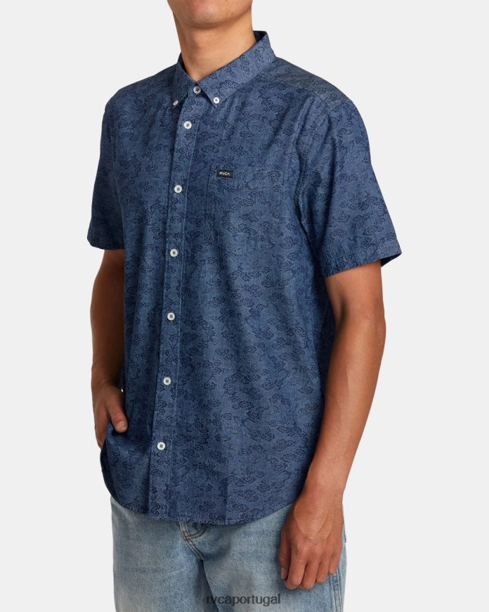 roupas RVCA homens camisa jeans dragão neon manga curta jeans N00F2H83