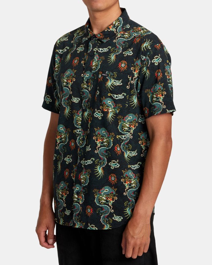 roupas RVCA homens camisa manga curta dragão neon preto N00F2H88
