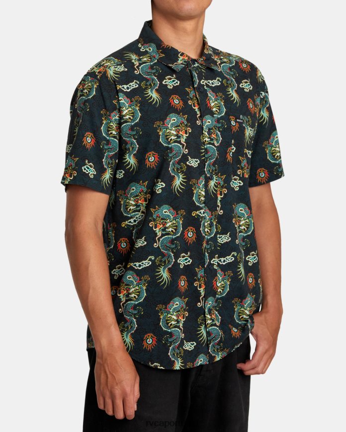 roupas RVCA homens camisa manga curta dragão neon preto N00F2H88