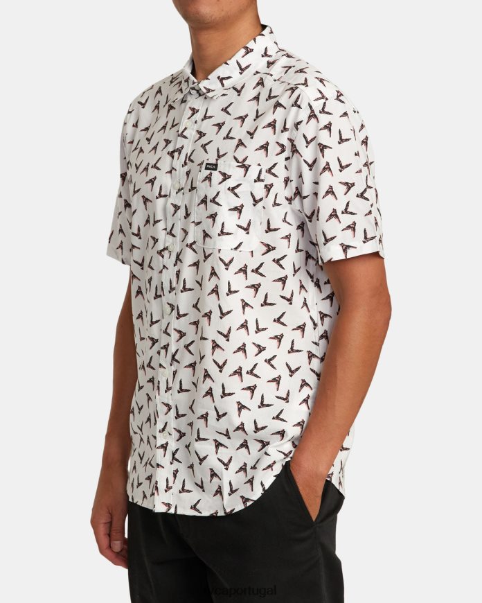 roupas RVCA homens camisa manga curta hawaii legend e mana branco antigo N00F2H230