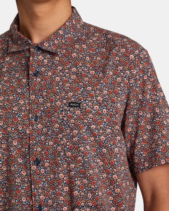 roupas RVCA homens camisa manga curta rosas inglesas azul temperamental N00F2H145