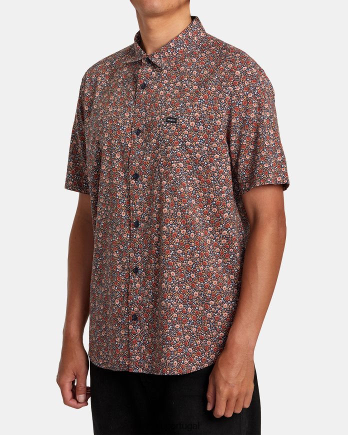 roupas RVCA homens camisa manga curta rosas inglesas azul temperamental N00F2H145