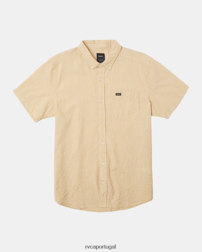 roupas RVCA homens camisa manga curta seersucker infinita caramelo N00F2H11
