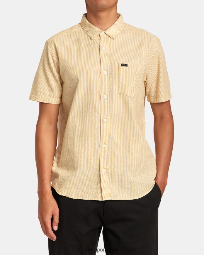 roupas RVCA homens camisa manga curta seersucker infinita caramelo N00F2H11