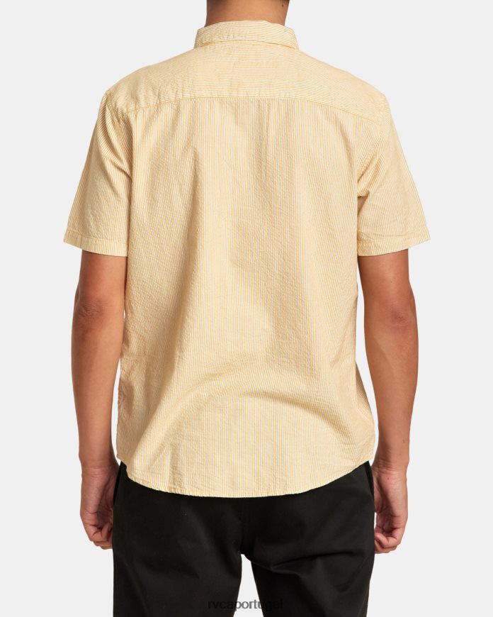 roupas RVCA homens camisa manga curta seersucker infinita caramelo N00F2H11