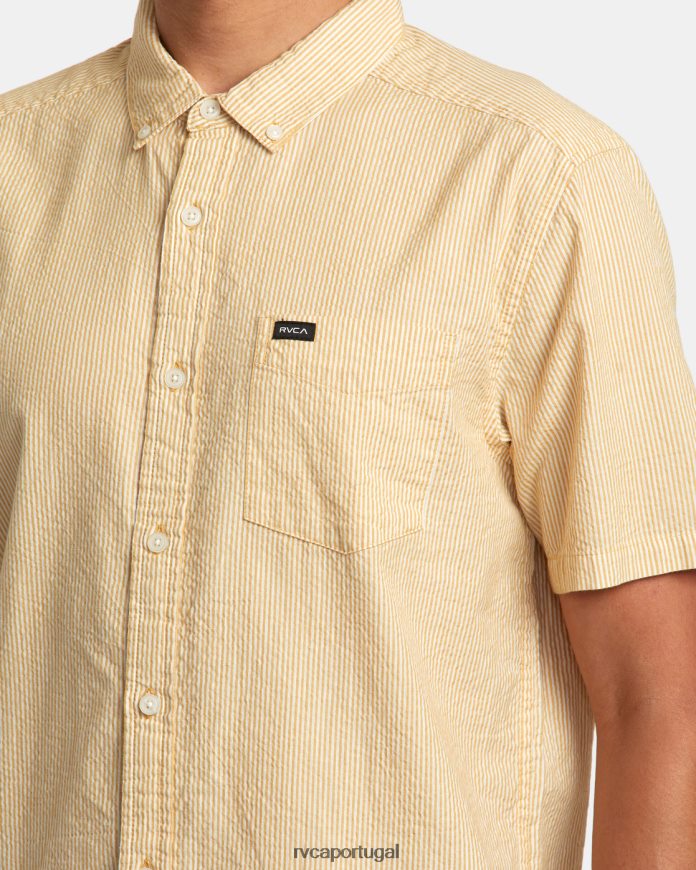 roupas RVCA homens camisa manga curta seersucker infinita caramelo N00F2H11