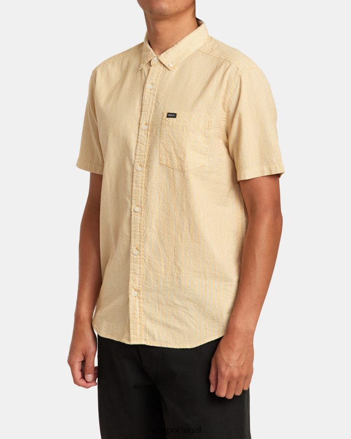 roupas RVCA homens camisa manga curta seersucker infinita caramelo N00F2H11