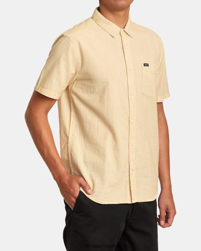 roupas RVCA homens camisa manga curta seersucker infinita caramelo N00F2H11