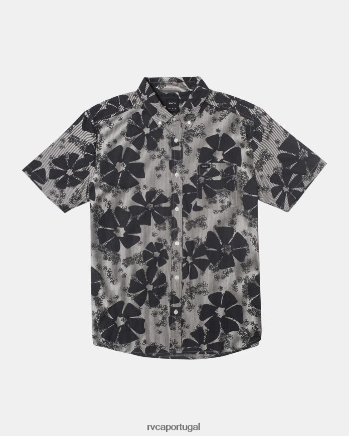 roupas RVCA homens camisa manga curta yoyogi seersucker preto N00F2H95
