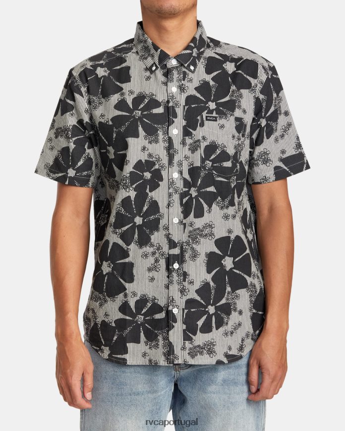 roupas RVCA homens camisa manga curta yoyogi seersucker preto N00F2H95