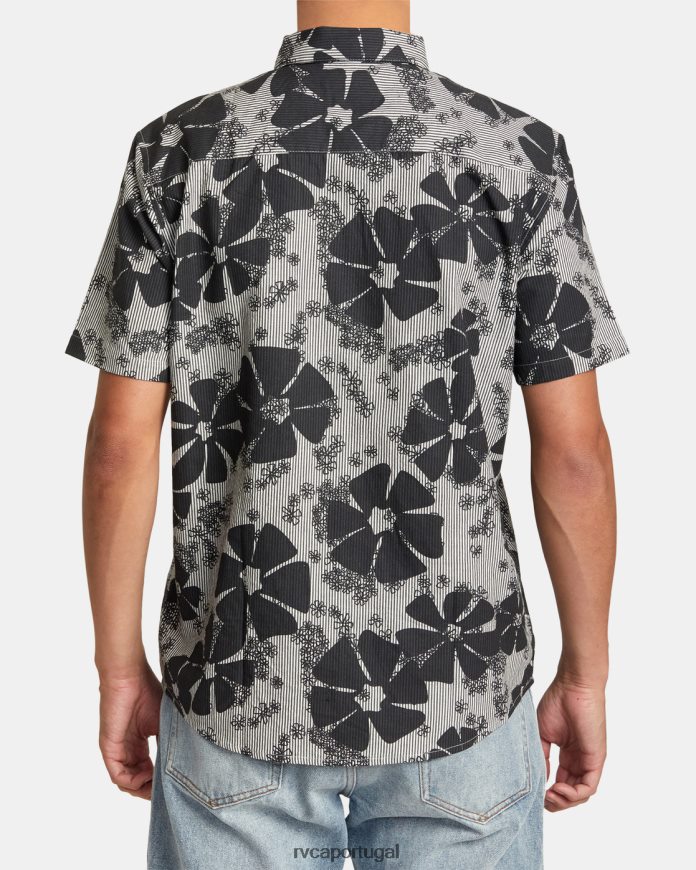 roupas RVCA homens camisa manga curta yoyogi seersucker preto N00F2H95