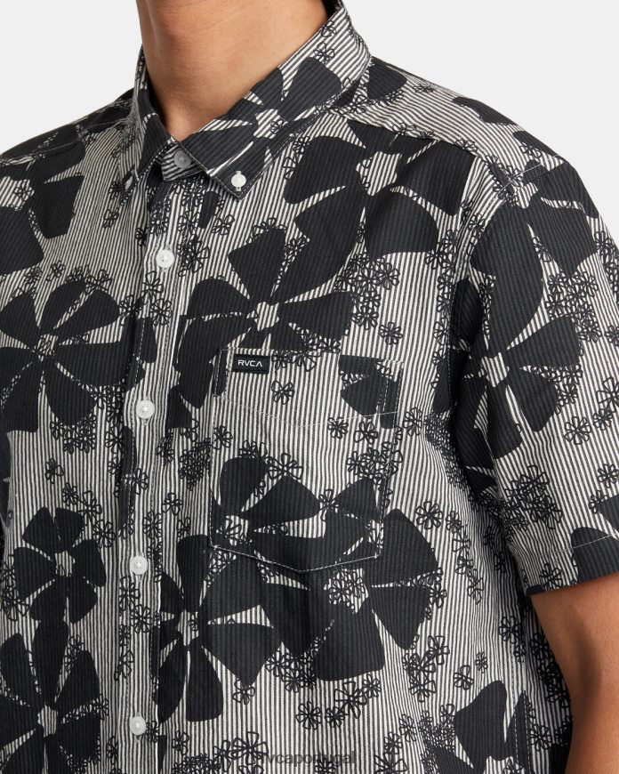 roupas RVCA homens camisa manga curta yoyogi seersucker preto N00F2H95