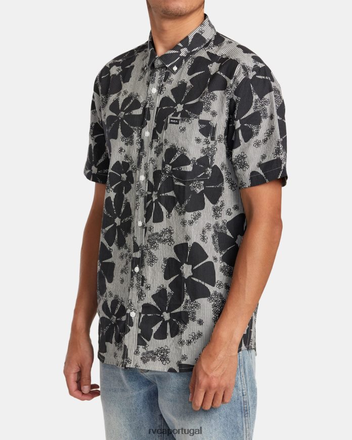 roupas RVCA homens camisa manga curta yoyogi seersucker preto N00F2H95