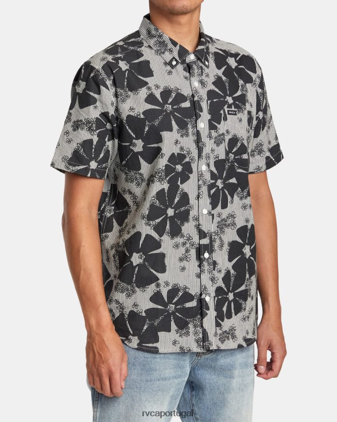 roupas RVCA homens camisa manga curta yoyogi seersucker preto N00F2H95