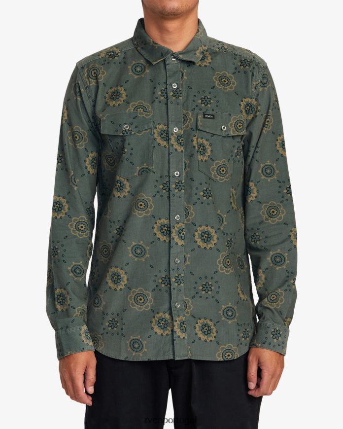roupas RVCA homens camisa manga longa com cordão areias quentes bálsamo verde N00F2H1041
