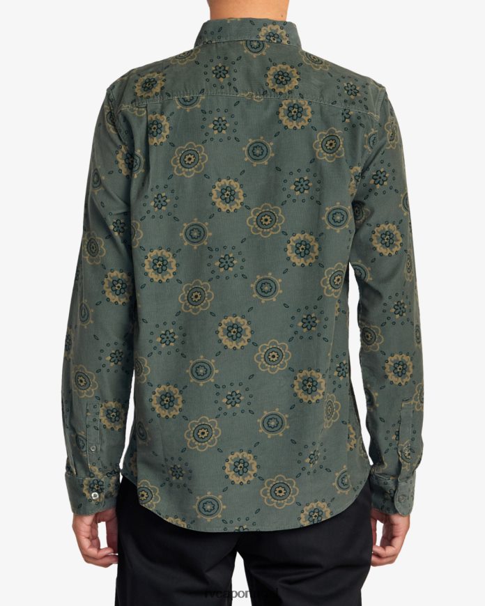 roupas RVCA homens camisa manga longa com cordão areias quentes bálsamo verde N00F2H1041