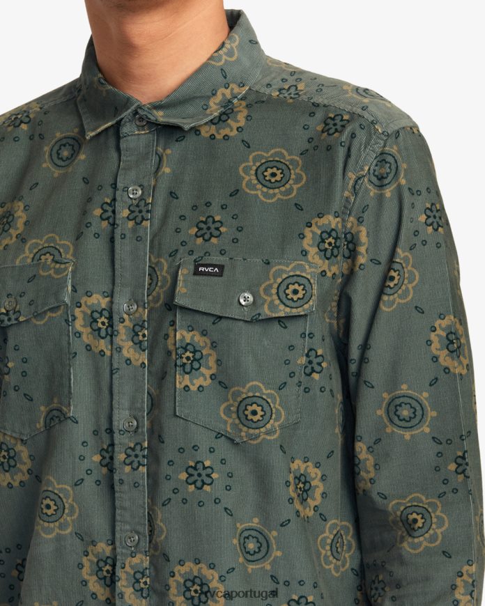 roupas RVCA homens camisa manga longa com cordão areias quentes bálsamo verde N00F2H1041