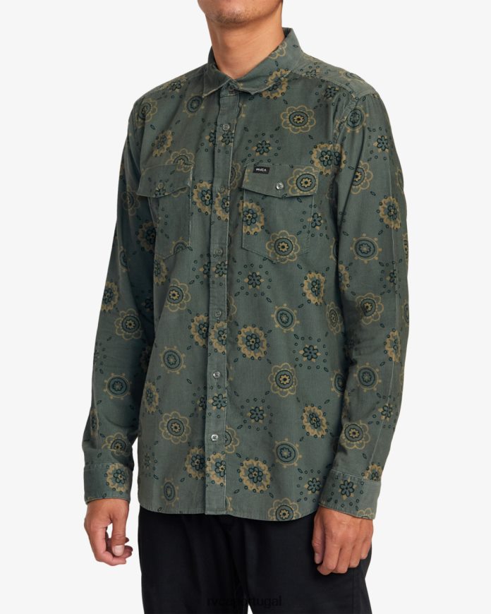 roupas RVCA homens camisa manga longa com cordão areias quentes bálsamo verde N00F2H1041