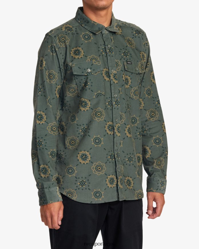 roupas RVCA homens camisa manga longa com cordão areias quentes bálsamo verde N00F2H1041