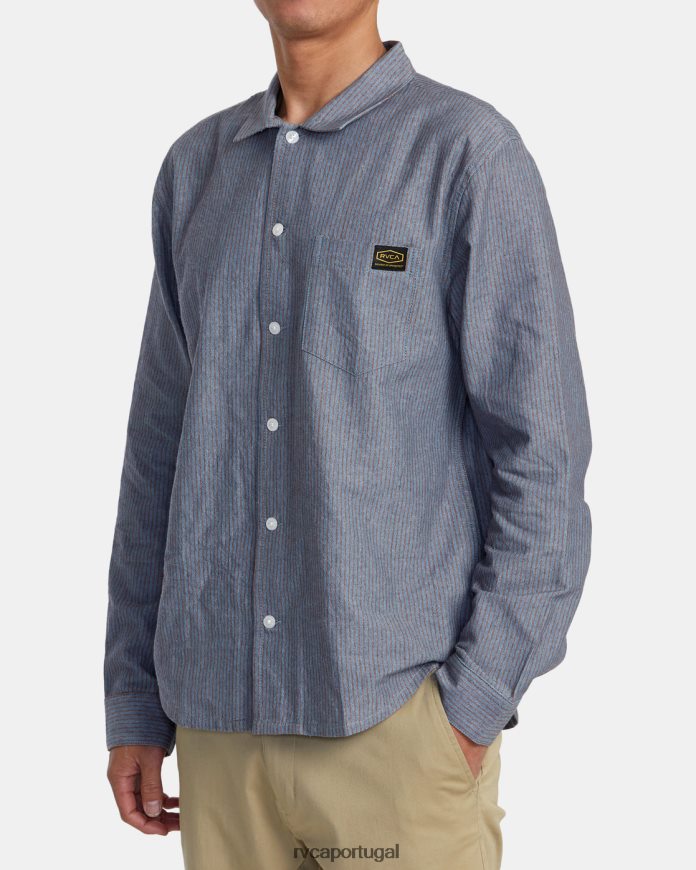 roupas RVCA homens camisa manga longa listrada dayshift terra vermelha N00F2H516