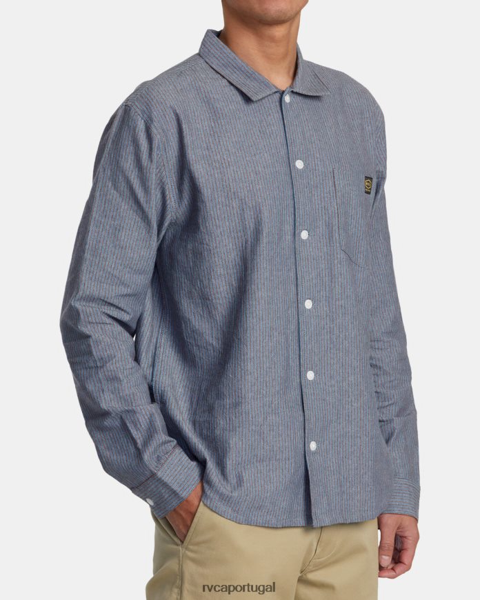 roupas RVCA homens camisa manga longa listrada dayshift terra vermelha N00F2H516
