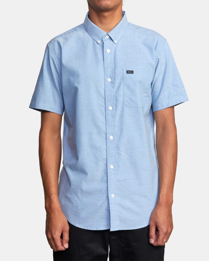 roupas RVCA homens isso vai fazer camisa de manga curta elástica oxford azul N00F2H374