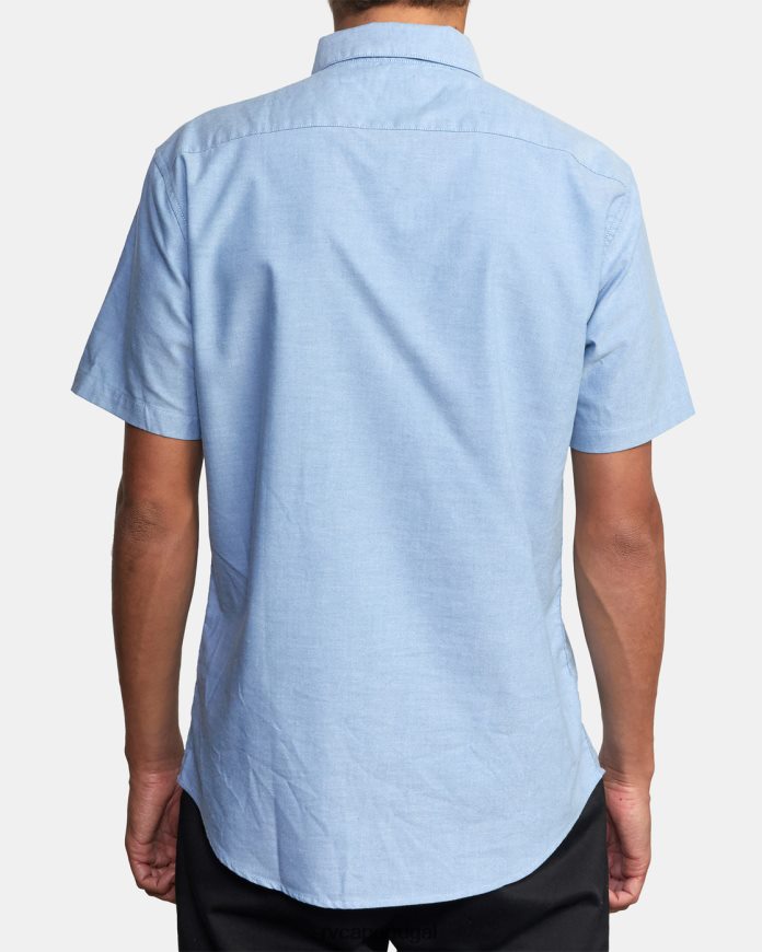 roupas RVCA homens isso vai fazer camisa de manga curta elástica oxford azul N00F2H374