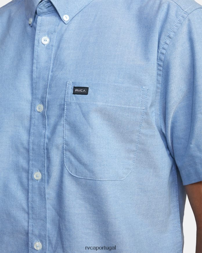roupas RVCA homens isso vai fazer camisa de manga curta elástica oxford azul N00F2H374