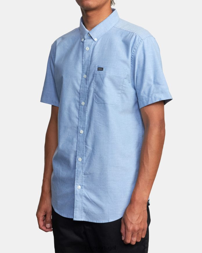 roupas RVCA homens isso vai fazer camisa de manga curta elástica oxford azul N00F2H374