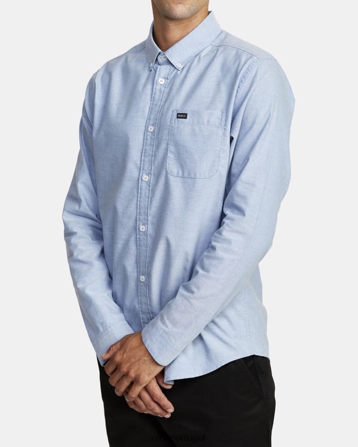 roupas RVCA homens isso vai fazer camisa de manga longa elástica oxford azul N00F2H365