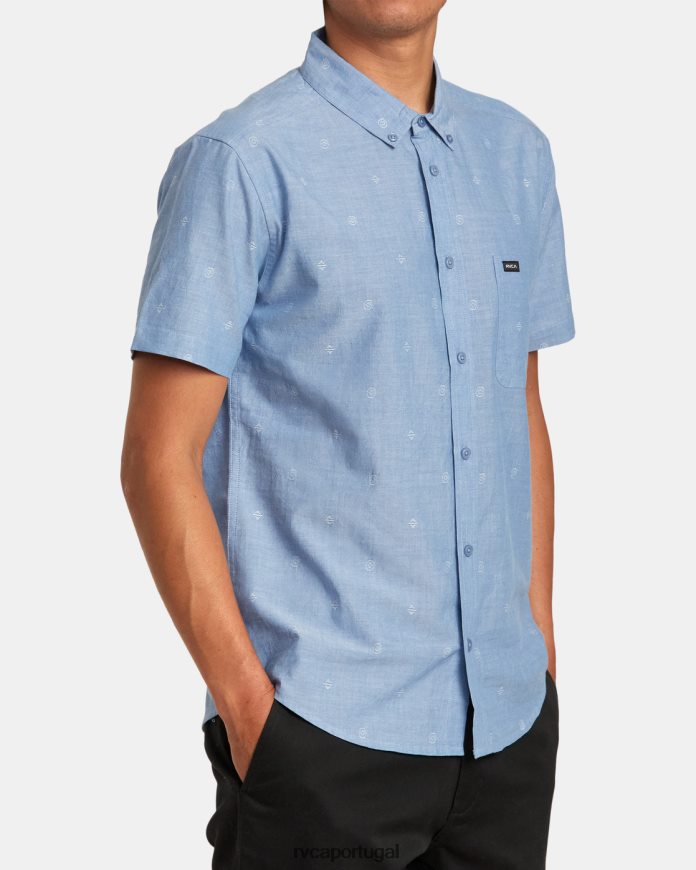 roupas RVCA homens isso vai servir camisa de manga curta maquinetada baixa azul N00F2H109