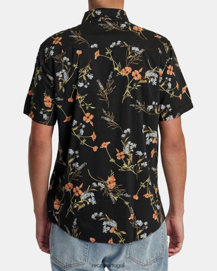 roupas RVCA homens mais camisa floral de manga curta meia-noite N00F2H144
