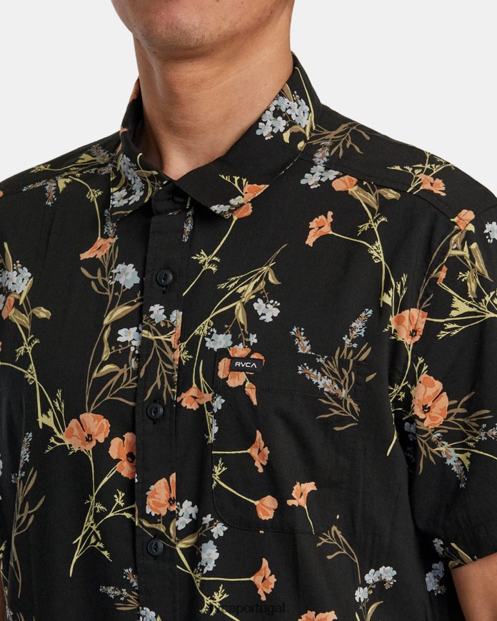 roupas RVCA homens mais camisa floral de manga curta meia-noite N00F2H144