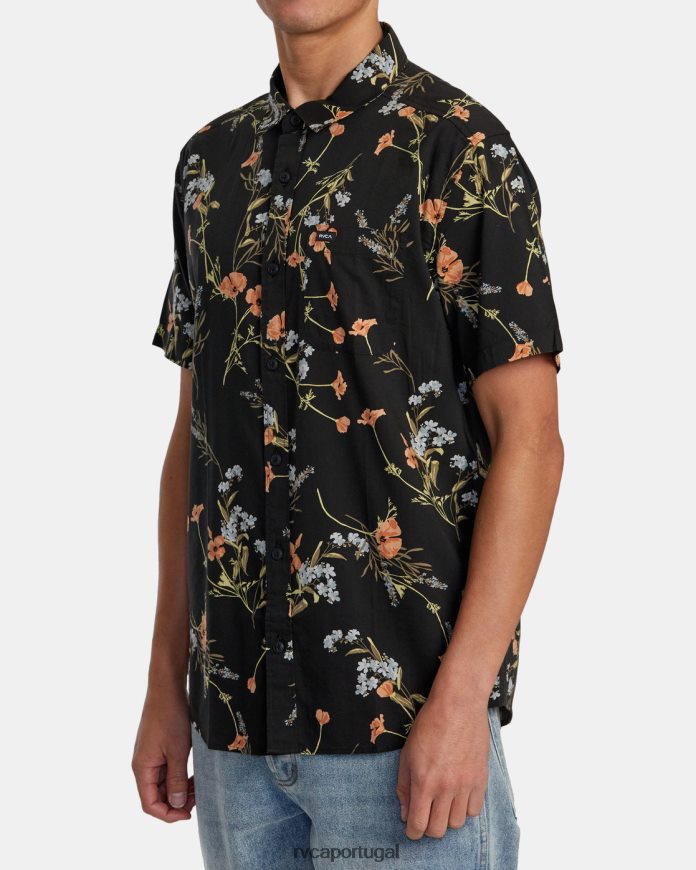 roupas RVCA homens mais camisa floral de manga curta meia-noite N00F2H144
