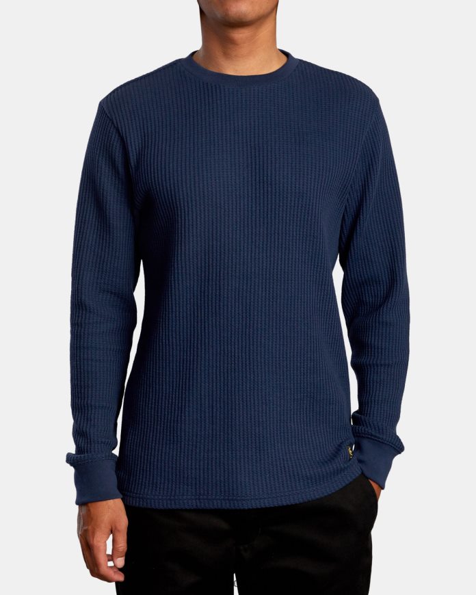 roupas RVCA homens camisa térmica manga longa turno diurno marinha N00F2H715