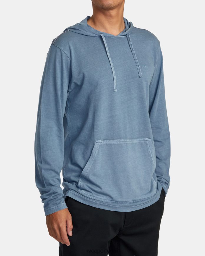 roupas RVCA homens camiseta de manga comprida com capuz pigmento ptc azul industrial N00F2H435