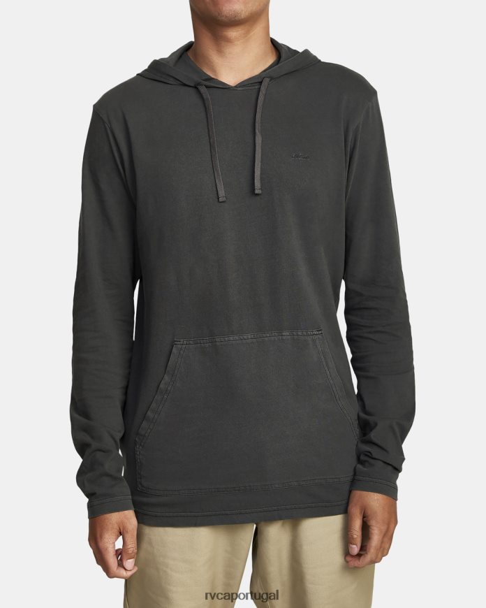 roupas RVCA homens camiseta de manga comprida com capuz pigmento ptc pirata preto N00F2H851