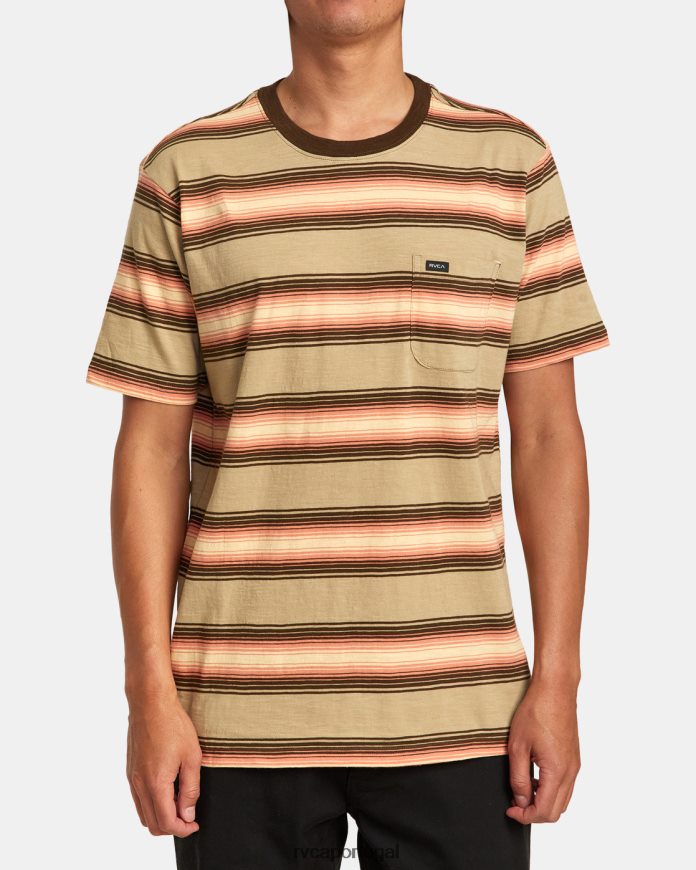 roupas RVCA homens camiseta listrada polanco cáqui N00F2H226