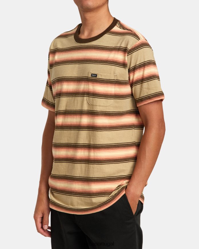 roupas RVCA homens camiseta listrada polanco cáqui N00F2H226