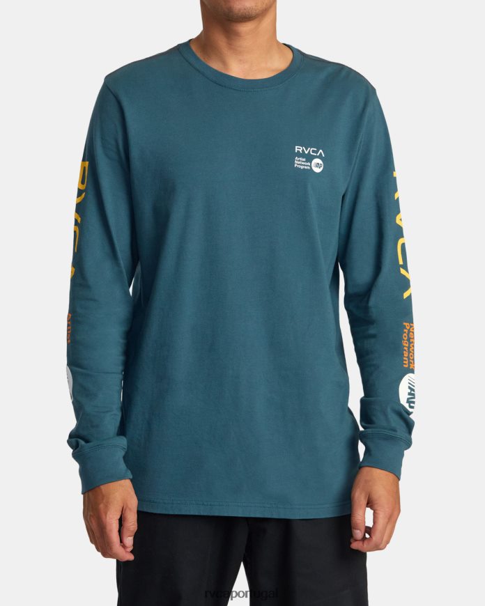 roupas RVCA homens camiseta manga longa anp pato azul/amarelo N00F2H213