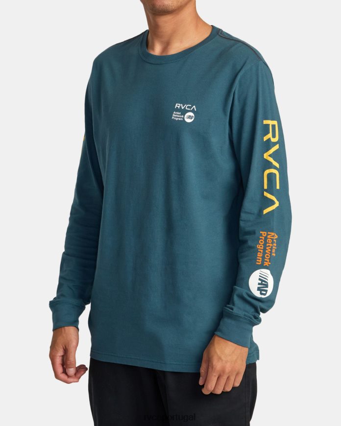 roupas RVCA homens camiseta manga longa anp pato azul/amarelo N00F2H213