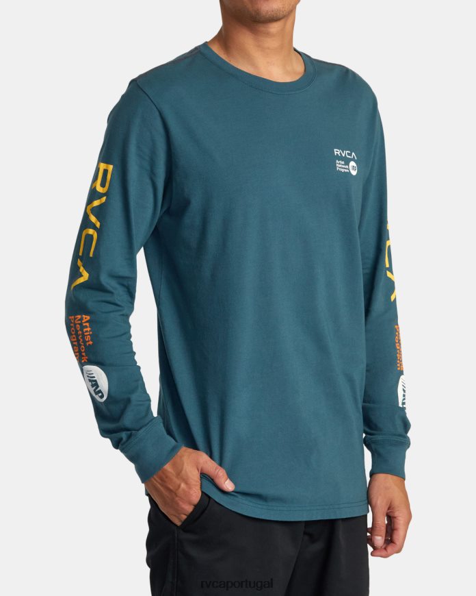 roupas RVCA homens camiseta manga longa anp pato azul/amarelo N00F2H213