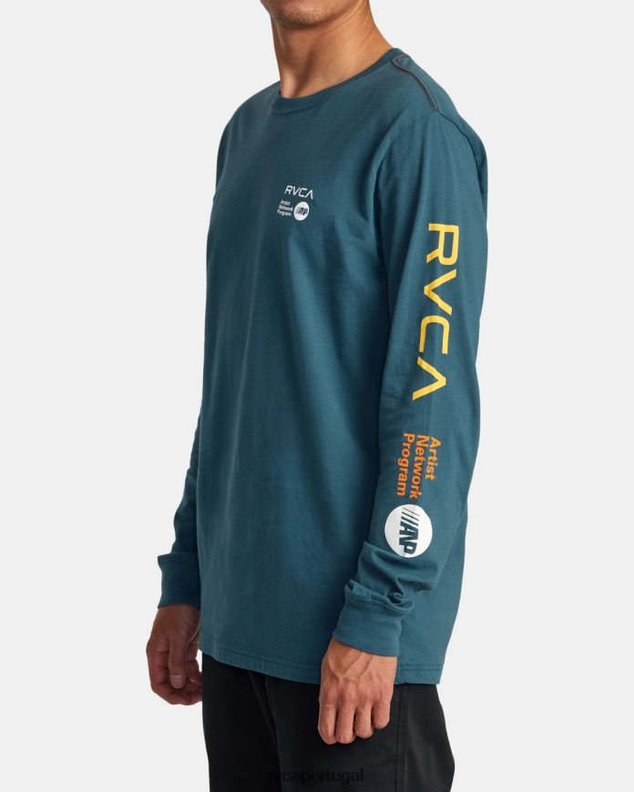roupas RVCA homens camiseta manga longa anp pato azul/amarelo N00F2H213