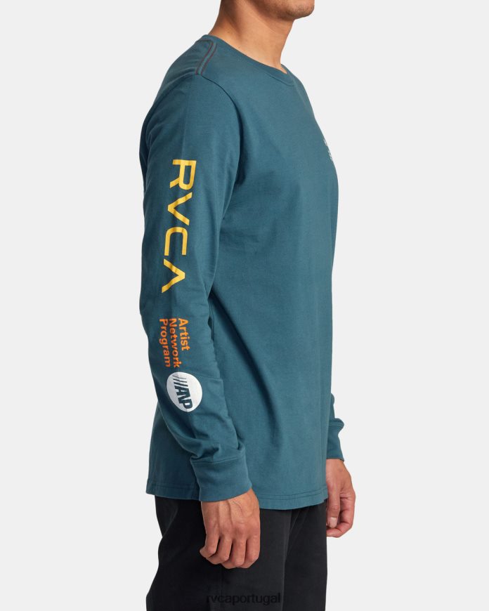 roupas RVCA homens camiseta manga longa anp pato azul/amarelo N00F2H213