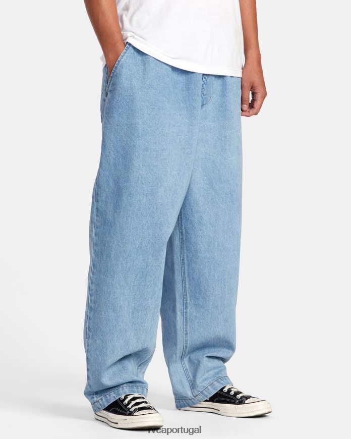 roupas RVCA homens calça jeans zach allen com cintura elástica azul dos anos 90 N00F2H880