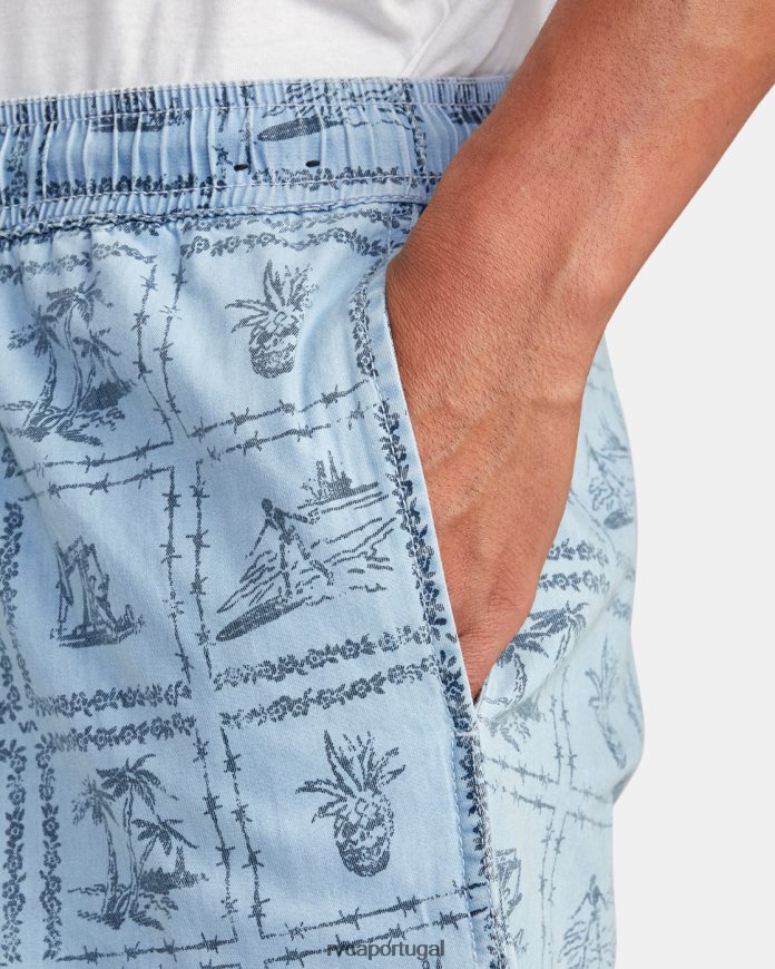 roupas RVCA homens shorts elásticos de cambraia escape jeans lavado N00F2H989