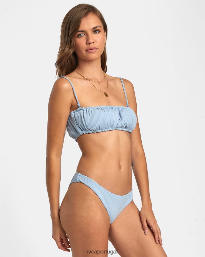 nadar RVCA mulheres calcinha de biquíni atrevida com costela larga azul empoeirado N00F2H1603