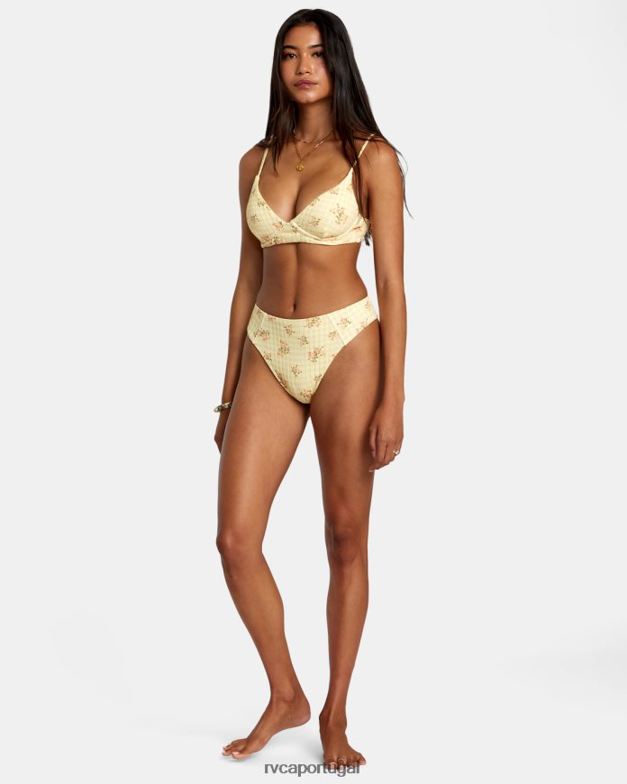 nadar RVCA mulheres calcinha de biquíni atrevida com costela larga dourado N00F2H1244